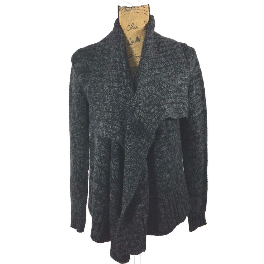 Cuidado Con El Perro Cardigan MED Gray Chunky Shawl Black‎ Hi Low Sweater